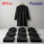 10 Pcs Black Solid Punjabi Combo