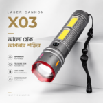 ⚲ Hover to zoom play_video play_video      Premium Laser Cannon X03 Metal Tactical Flashlight -Long Lasting LED Torch with Built-in Power Bank