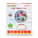 JYSUPER JY-2570 Rechargeable Stand/Table Fan with LED Light – 4 Speed Levels, 100° Auto Oscillation, 115° Tilt, Timer & Solar Panel Charging Support - Image 3