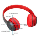 P47 Wireless Bluetooth Stereo Headphone – 40mm Driver Units, Dual Wired & Wireless Modes, Built-in FM Radio, TF Card Slot, 6H Playtime & Universal Compatibility for Gaming & Sports - Image 4